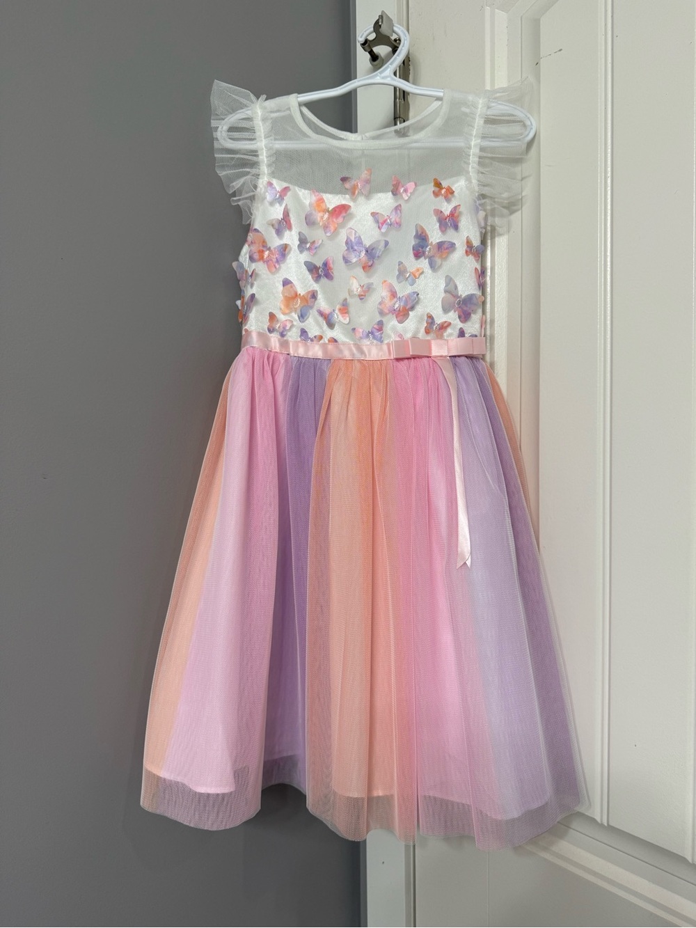 Jona Michelle White Pink Purple Peach Butterfly Tulle Formal Dress